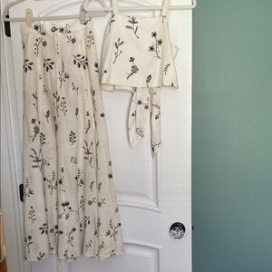 Zara Cream and Black Floral Maxi Skirt (missing front button) and Halter Top